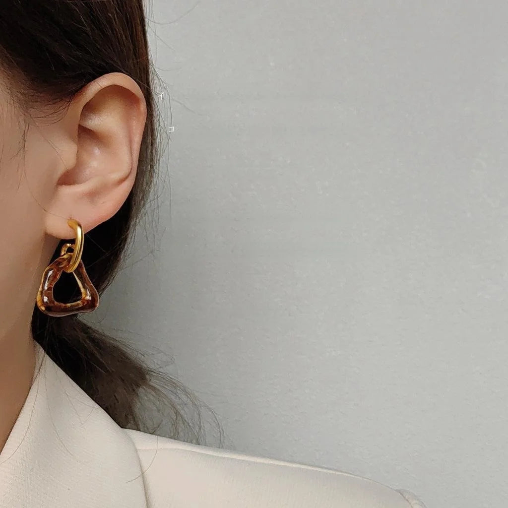 Caramel Matte 14K Gold Plated Hollow Triangle Acrylic Stud Earrings For Women