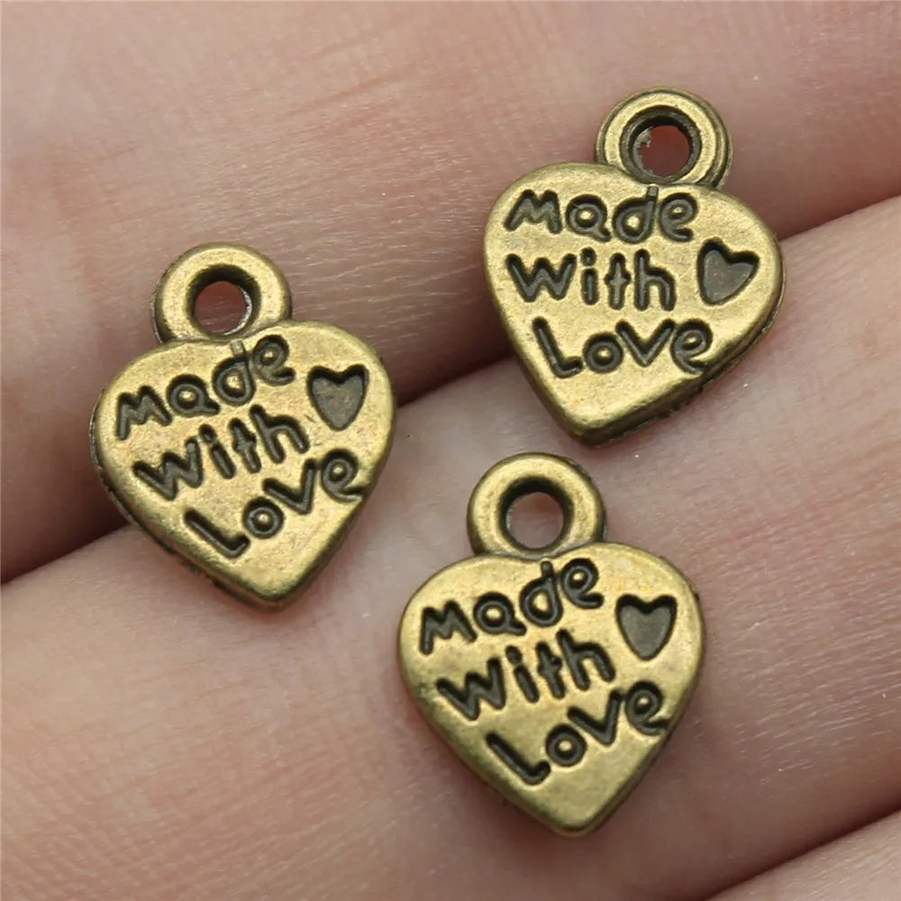 10mm 0.6g Multicolor Zinc Alloy Made With Love Heart charm pendant for DIY bracelet making
