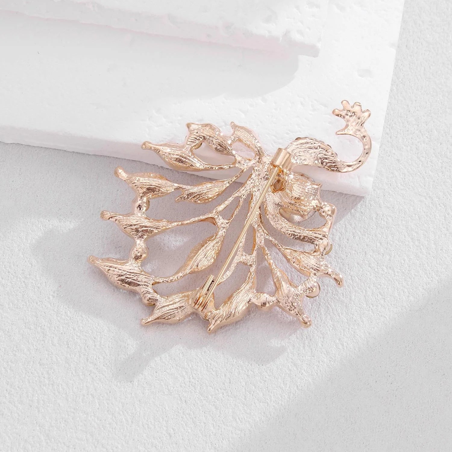 Elegant Gold Alloy Peacock Brooch With Colorful Rhinestones, Luxury Lapel Pin Corsage Gift