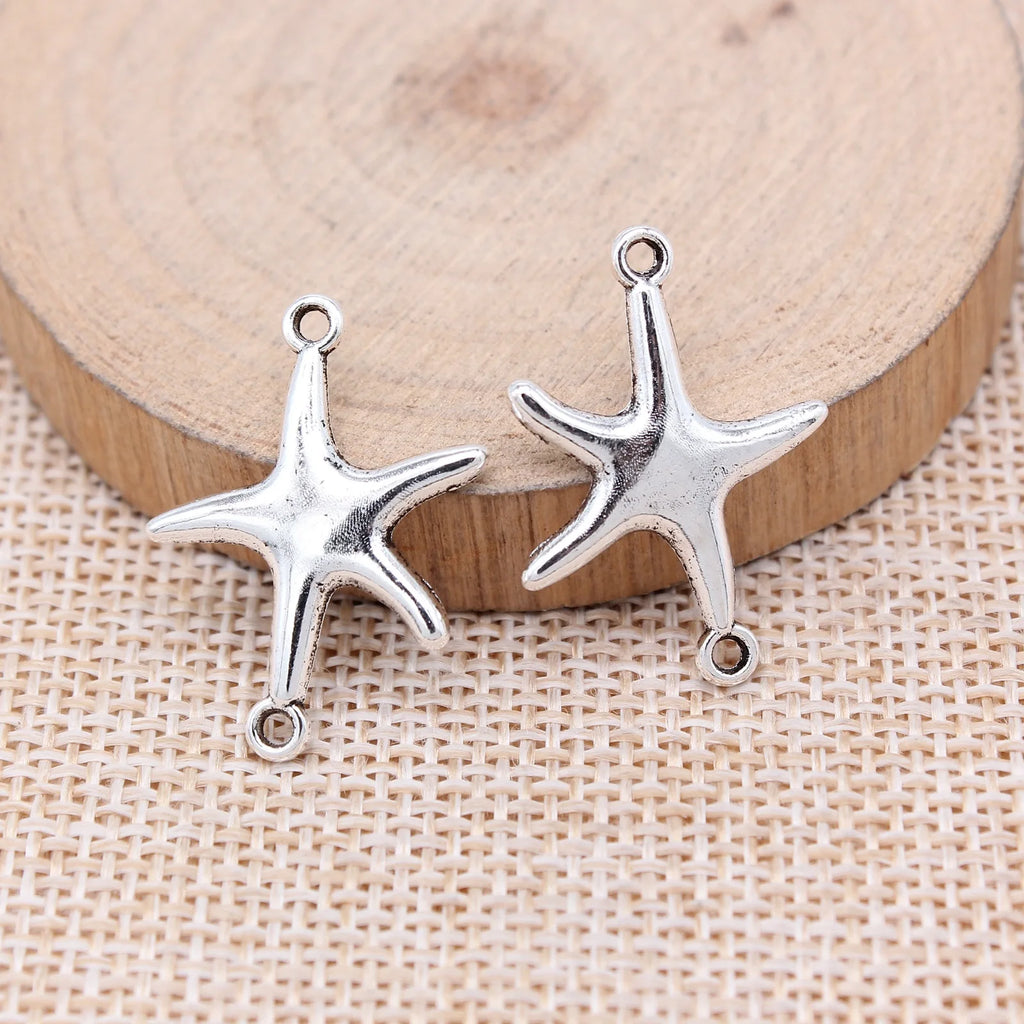 26x20mm 0.9g Antique Silver Zinc Alloy Starfish Connector Charm for DIY Ocean Jewelry Making