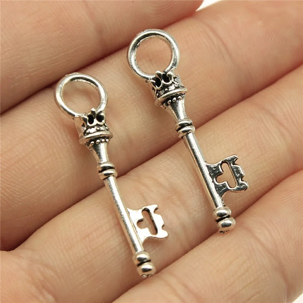 34x8mm 1.3g Antique Silver Zinc Alloy Key Charm Pendant for DIY Bracelet Necklace Jewelry Making