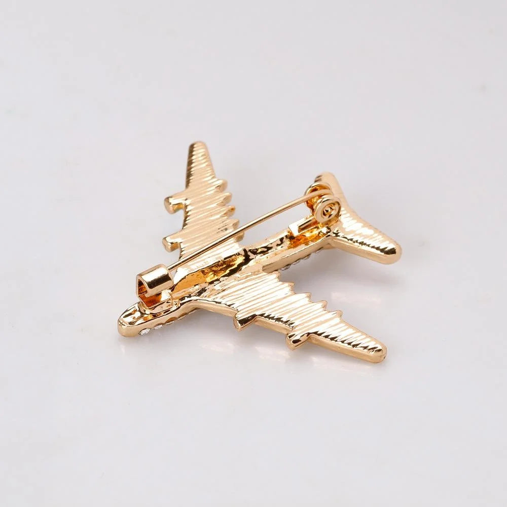 Elegant Airplane Brooch With Rhinestone Alloy Enamel Inlay, Luxury Lapel Pin Corsage Suit Accessory
