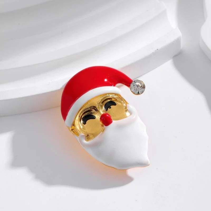 Cute Enamel Santa Claus Brooch With Rhinestone Hat, Christmas Lapel Pin Corsage Suit Accessory Gift