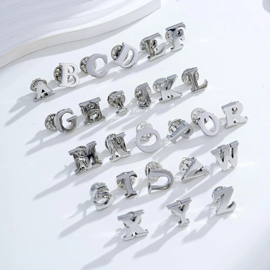 Elegant Silver Stainless Steel Alphabet Letter Brooch Pins, A-Z Initial Lapel Pin Corsage Suit Accessory Gift