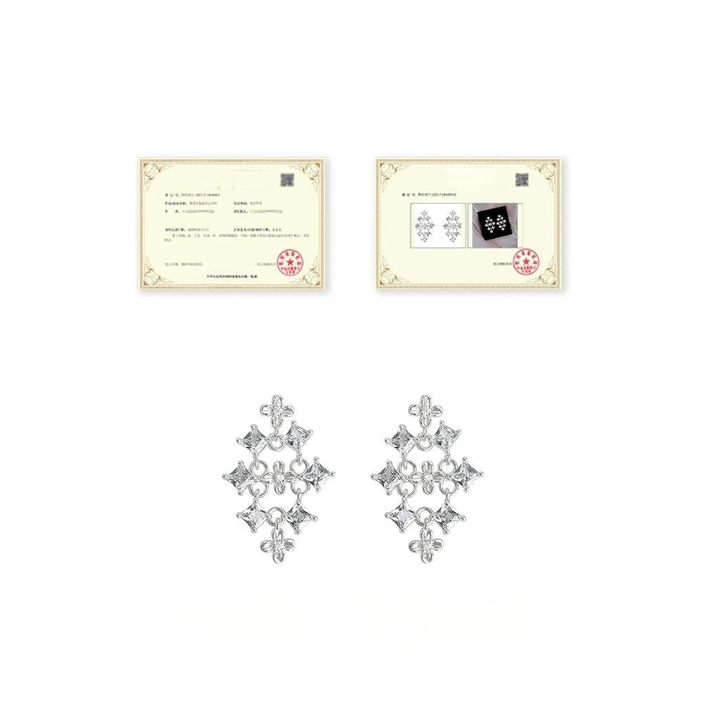 Designer Flower Waterfall Geometric Tassel Drop Earrings With Micro Pave Zircon Copper
