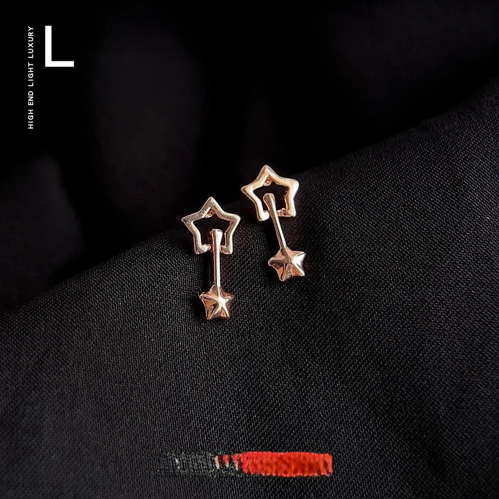 Rose Gold Copper Hollow Star Stud Earrings, Minimalist Versatile Fashion Jewelry