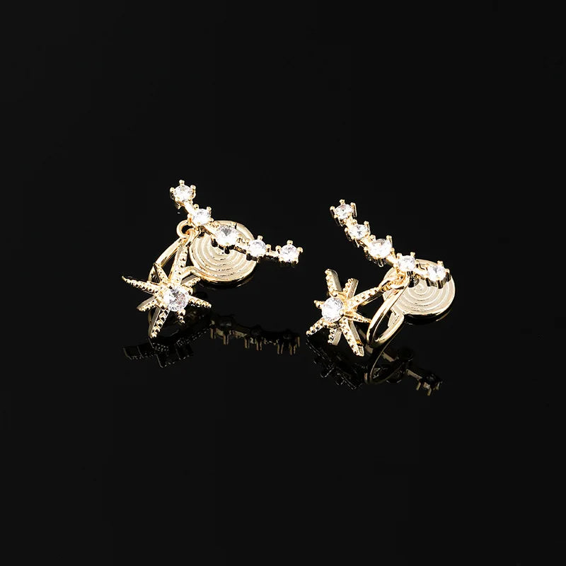 Elegant Star Spiral Ear Cuff Alloy Rhinestone Stud & Clip On No Piercing Ear Climber Earrings