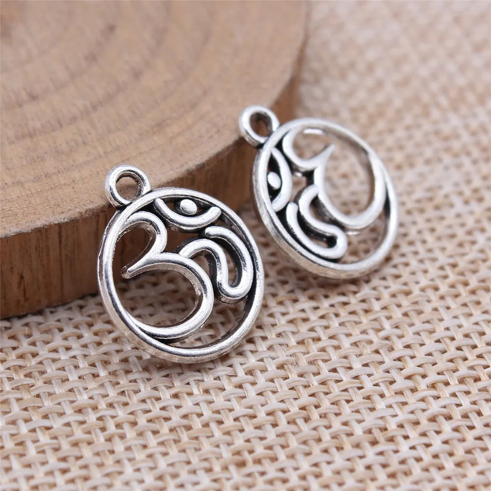 15x18mm 1.2g Antique Silver Tone Zinc Alloy OM Charm Pendant for DIY Necklace Bracelet Making