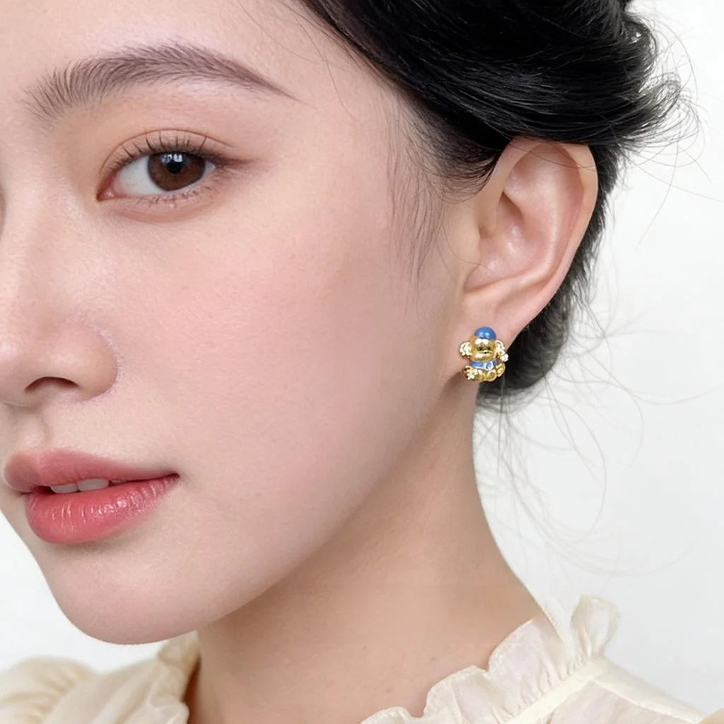 Original Designer Enamel Painted Dog And Bone Micro Pave Zircon Copper Stud Earrings