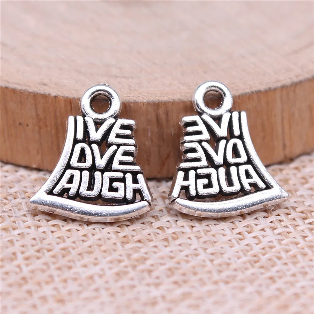 15x13mm 1.16g Antique Silver Zinc Alloy Live Love Laugh Quote Charm Pendant for DIY Jewelry Making
