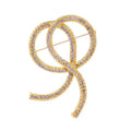 Vintage Gold Rope Bow Brooch With Purple Rhinestones, Elegant Lapel Pin And Suit Accessory Gift