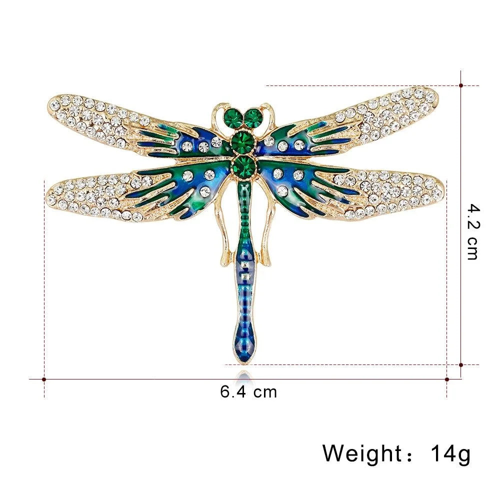 Elegant Enamel Rhinestone Dragonfly Brooch For Women, Gold Alloy Lapel Pin Corsage Suit Accessory Gift