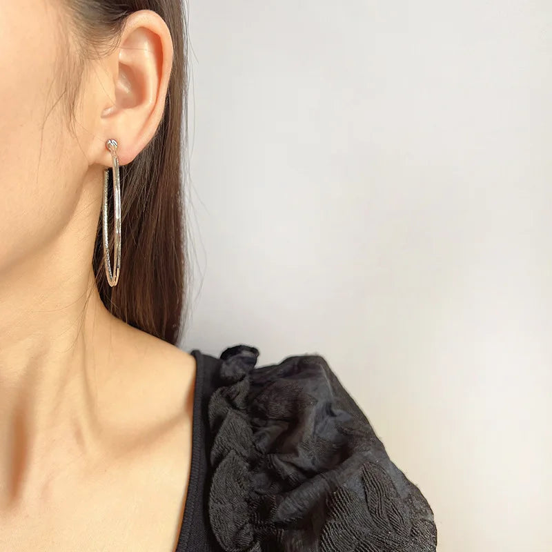 Elegant Alloy Large Hoop Spiral Coil Stud & Clip On No Piercing Statement Metal Circle Earrings