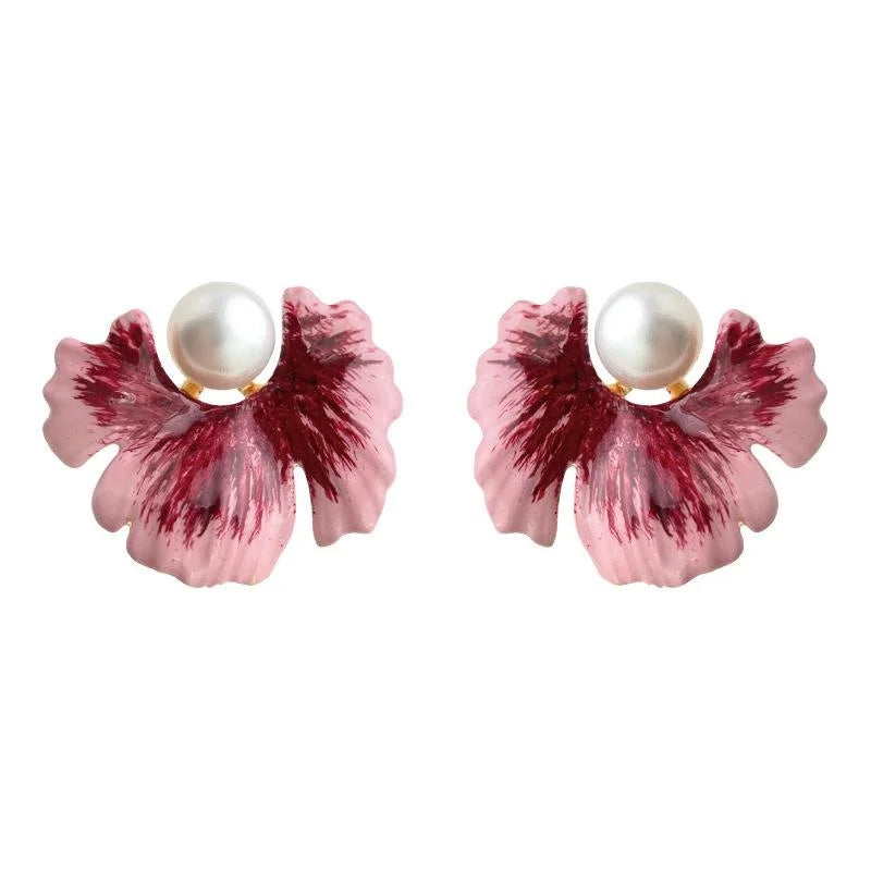 Sweet 14K Plated Copper Hand Painted Gradient Flower Drop Earrings For Women