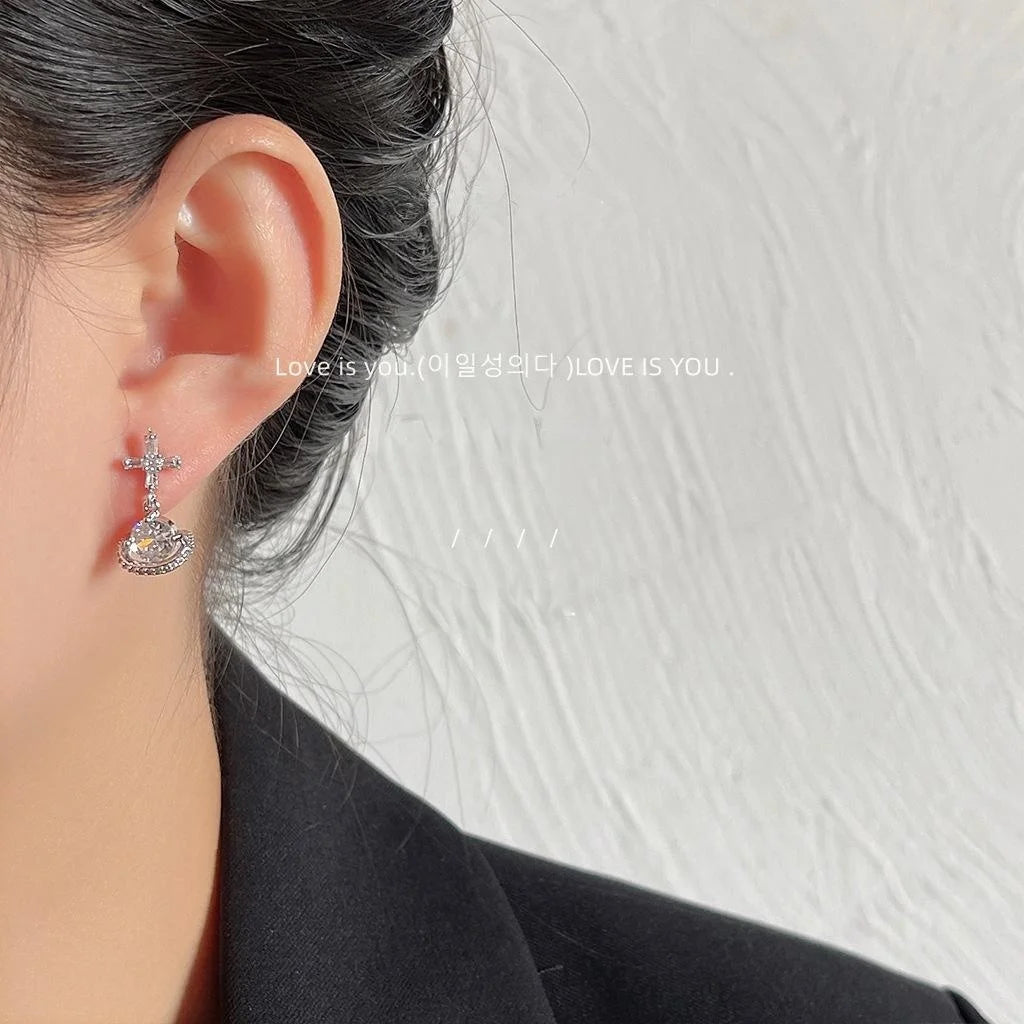 Micro Pave Zircon Planet Stud Earrings Silver Plated Copper Geometric Sweet Cool Jewelry