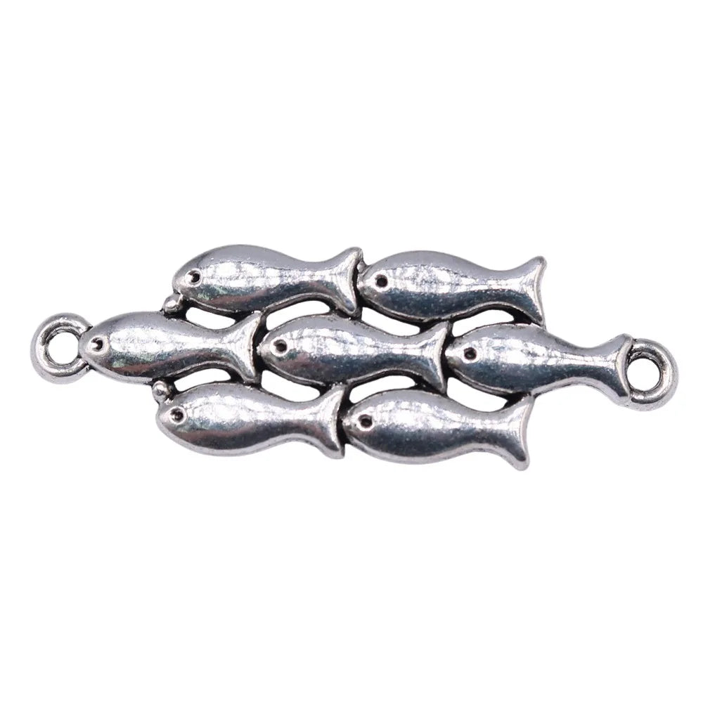45x15mm 4.5g Antique Silver Zinc Alloy Fish School Connector Charm for DIY Bracelet Necklace Making