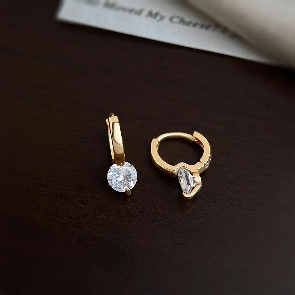 Elegant Copper Round Geometric Zircon Stud Earrings For Women