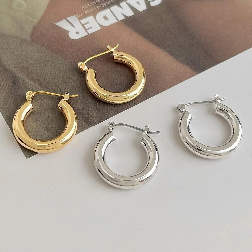 14K Gold Plated Copper Round Geometric Drop Earrings Minimalist Everyday Jewelry