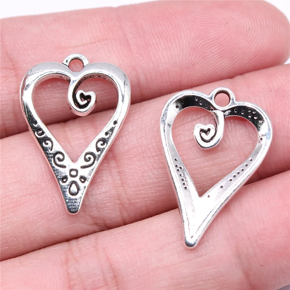 25x17mm 1.7g Antique silver tone zinc alloy Heart charm pendant for handmade necklace bracelet making
