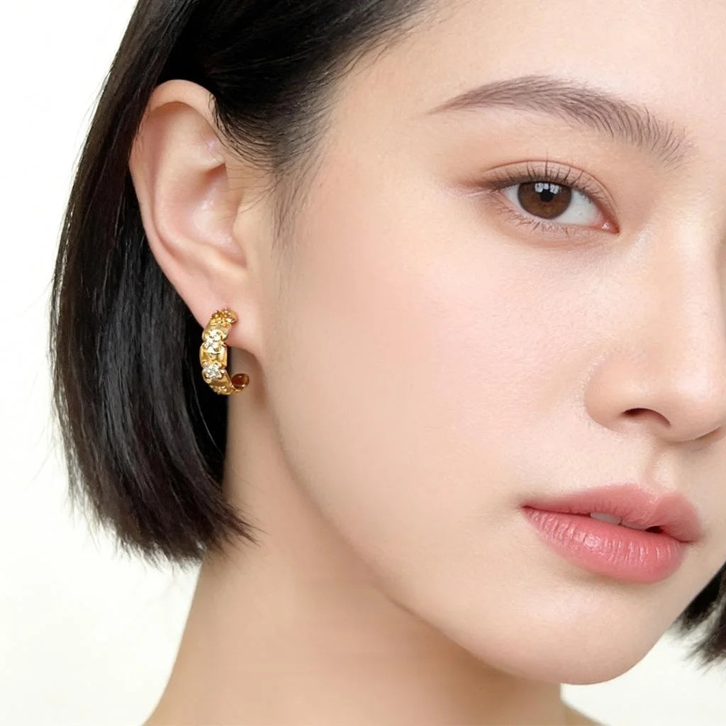 Elegant Geometric Zircon Copper Drop Earrings, Light Luxury Floral Style