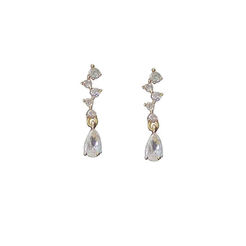 14K Plated Copper Waterdrop Zircon Stud Earrings For Women Simple French Style Jewelry
