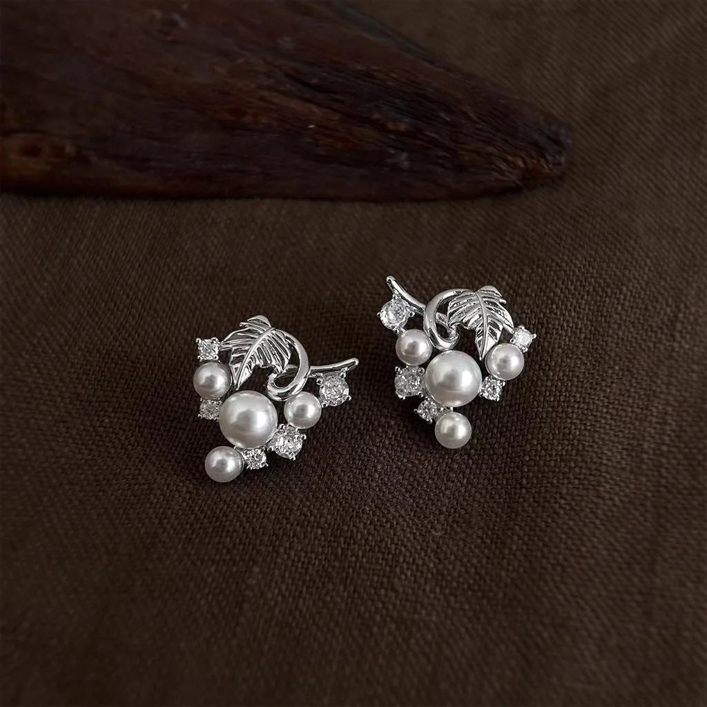 Silver Plated Eco Copper Grape Vine Zircon Drop Earrings For Women Luxury Designer Jewelry