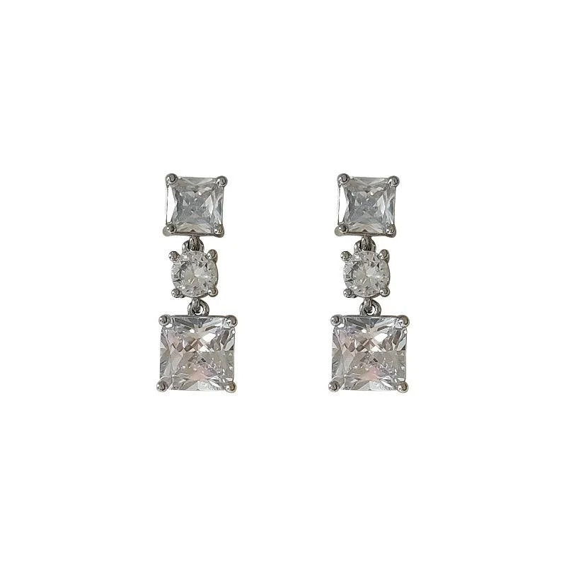 Light Luxury 14K Plated Copper Heart Tassel Zircon Stud Earrings