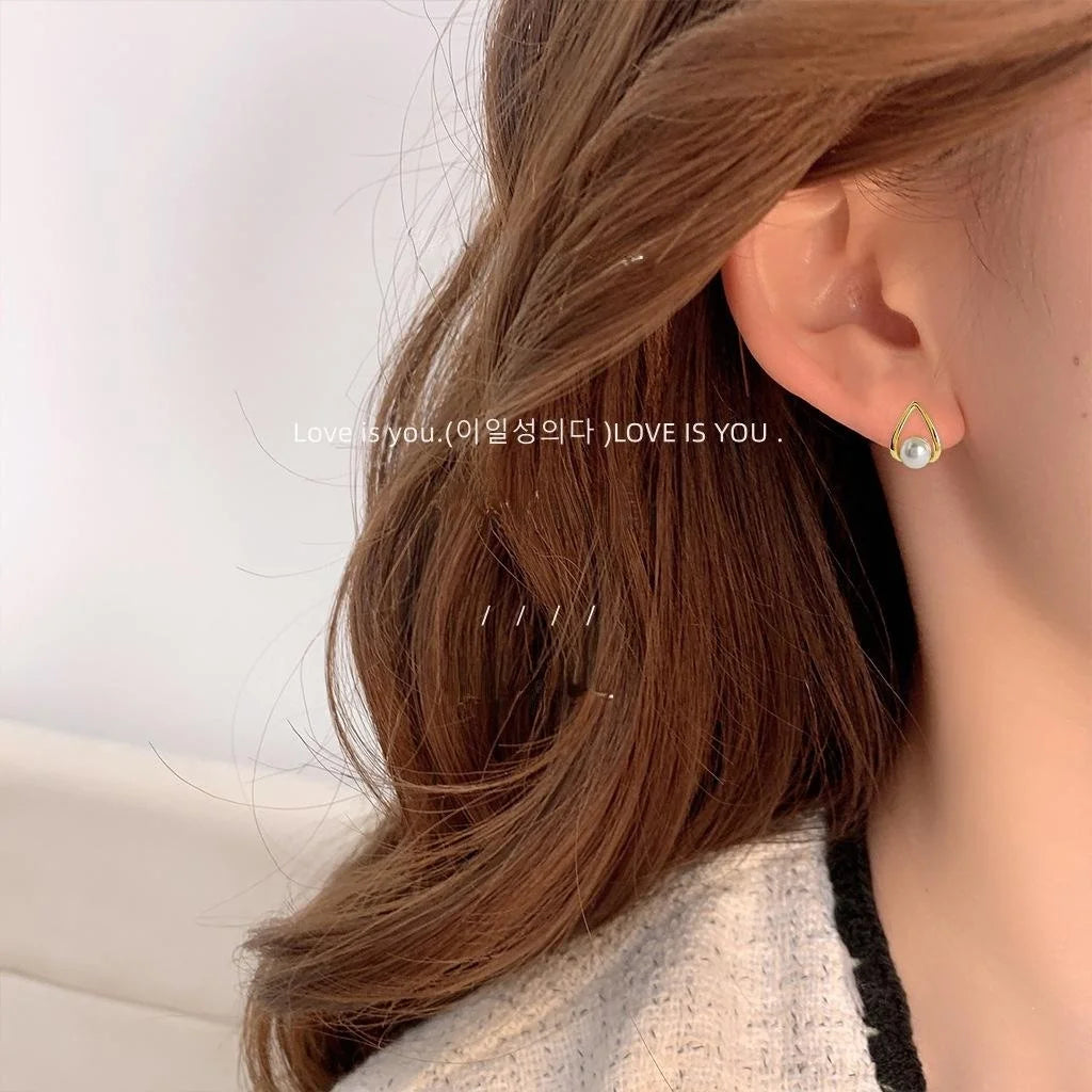 14K Plated Copper Waterdrop Stud Earrings Minimalist Korean Style Small Geometric Jewelry