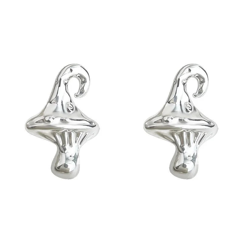 Minimalist Tiny Mushroom Stud Earrings Copper Forest Style Jewelry