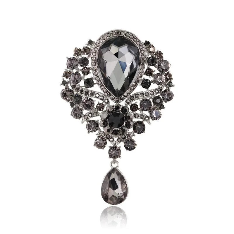 Luxury Rhinestone Alloy Glass Teardrop Brooch For Women, Elegant Lapel Pin Corsage Suit Accessory Gift