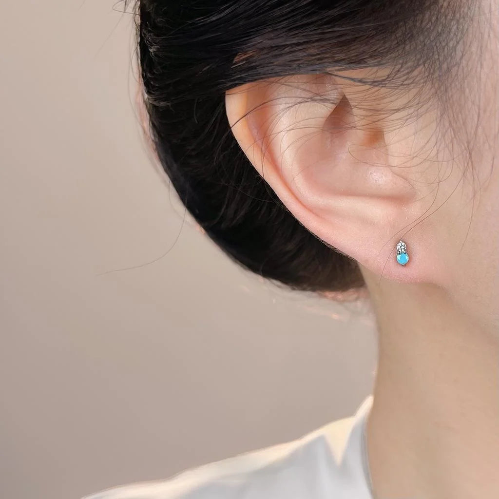 Vacation Style Mini Light Luxury Geometric Round Zircon Copper Stud Earrings