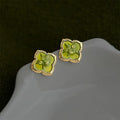 Grass Green Geometric Floral Leaf Stud Earrings Eco Copper New Chinese Fresh Style