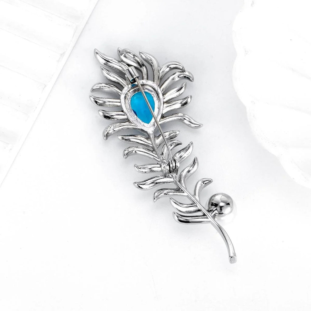 Elegant Crystal Rhinestone Leaf Brooch With Blue Teardrop Gem And Pearl, Luxury Lapel Pin Corsage Gift
