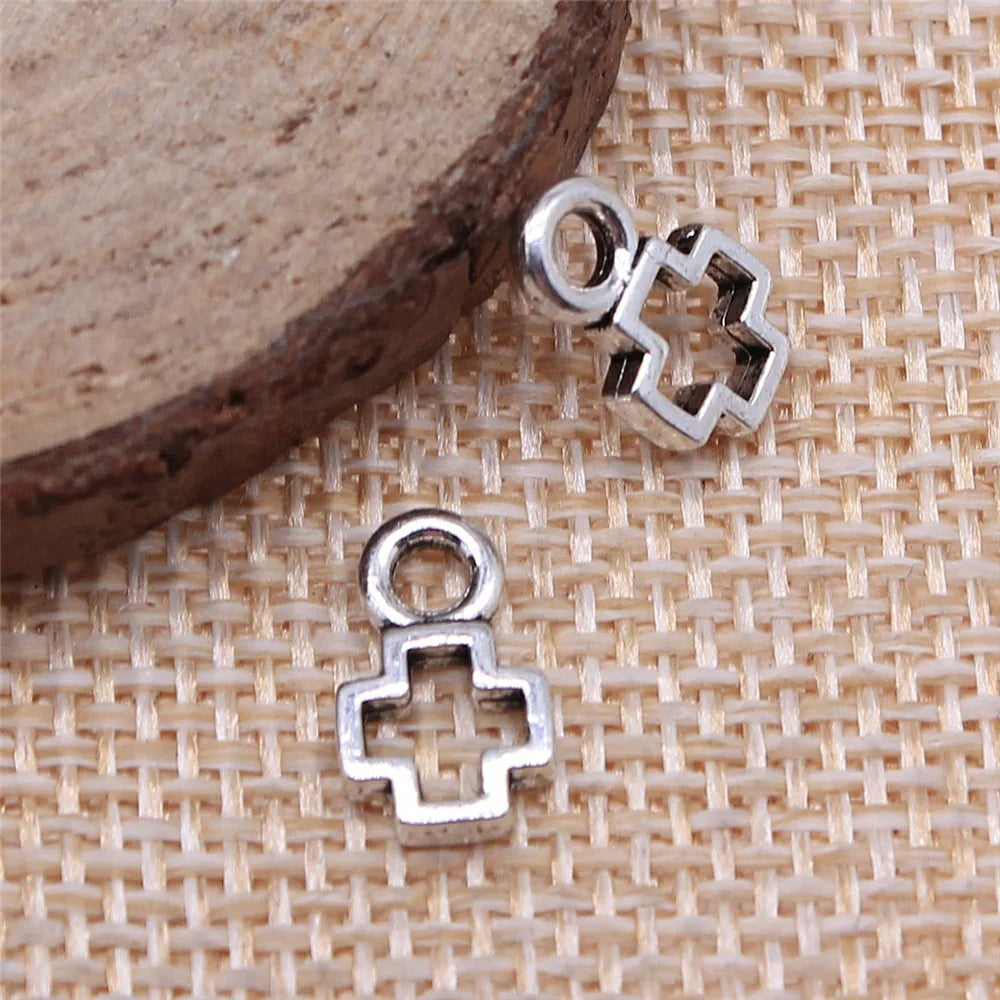 7x12mm 0.4g Antique Silver Zinc Alloy Hollow Cross Charm Pendant for DIY Necklace Bracelet Making