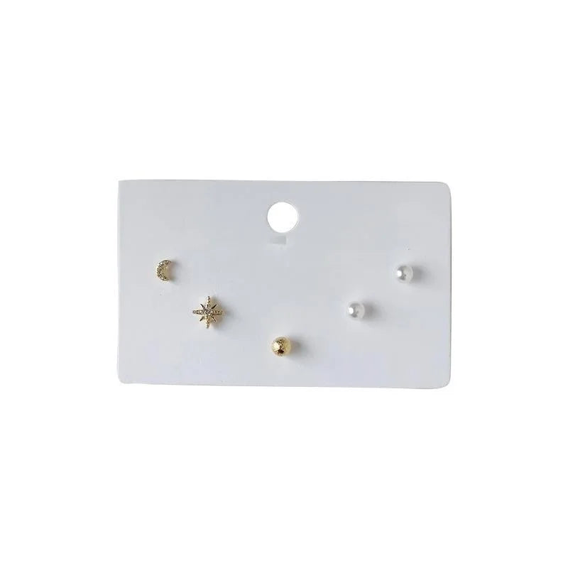 5 Piece Mini Silver Plated Copper Zircon Geometric Stud Earrings For Daily Wear