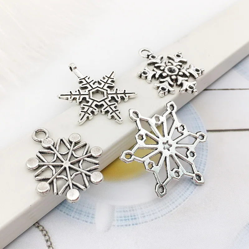 Antique Silver Zinc Alloy Hexagon Snowflake Bead for Christmas Bracelet Jewelry