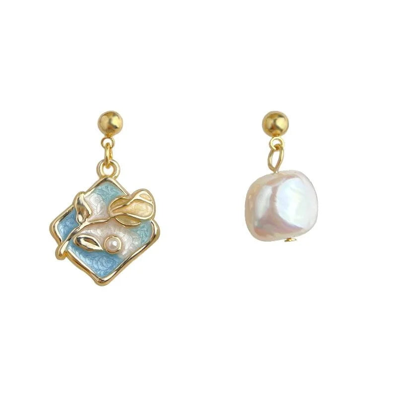 Monet Garden Asymmetric Irregular Baroque Freshwater Pearl Rose Petal Luxury Drop Earrings
