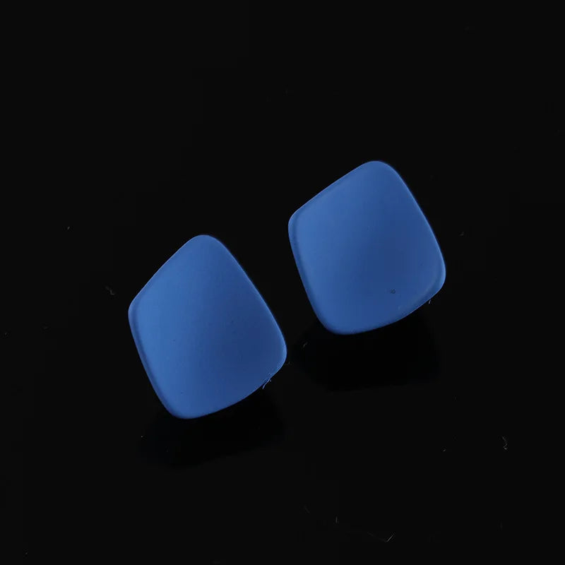 Klein Blue Rounded Square Enamel Alloy Stud & Clip On No Piercing Minimalist Geometric Earrings