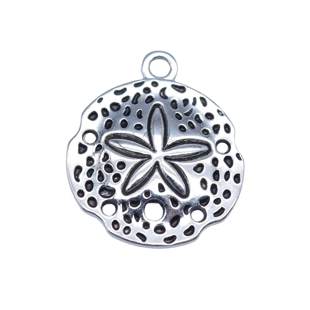 21x26mm 1.8g Antique Silver Tone Zinc Alloy Sand Dollar Charm Pendant for DIY Beach Jewelry Making