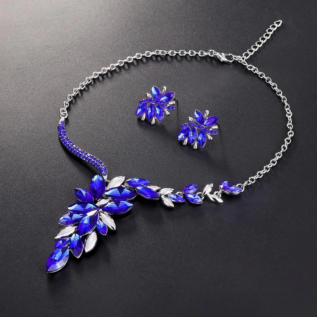 Luxury Bridal Crystal Rhinestone Flower Necklace Earrings Jewelry Set For Wedding Party Banquet Gift