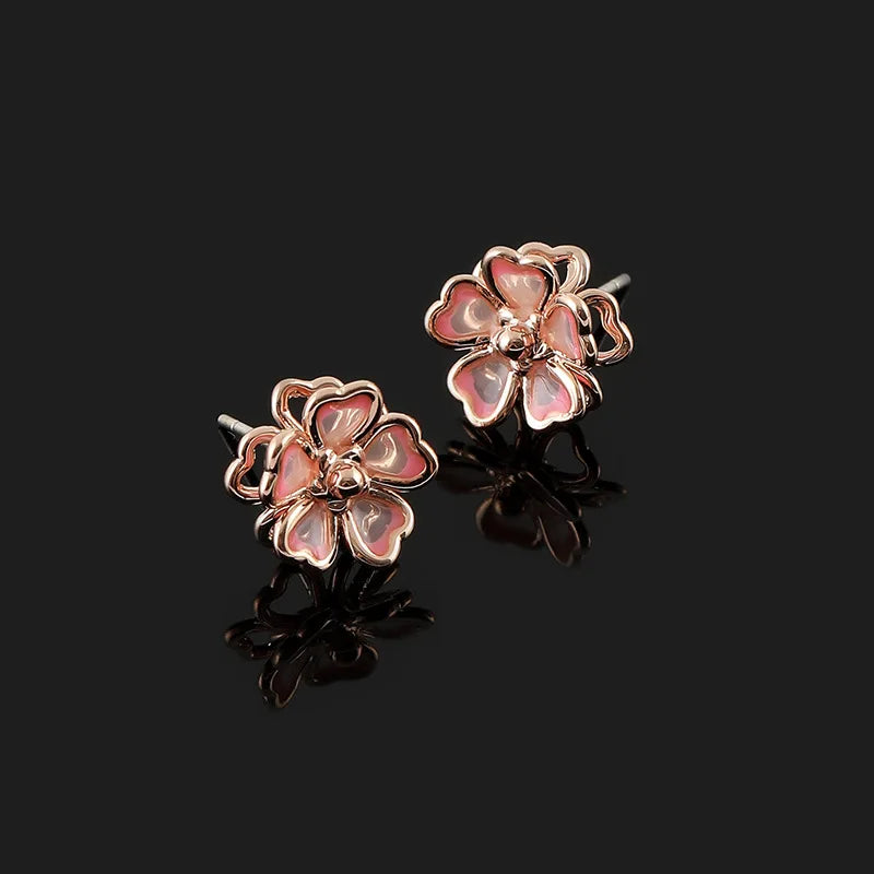 Elegant Pink Enamel Hollow Flower Alloy Stud & Clip On No Piercing Sweet Gradient Floral Earrings