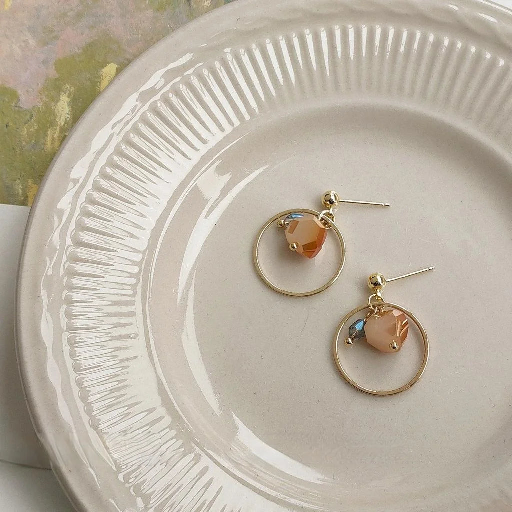 Handmade Geometric Glass Crystal Drop Earrings With 14K Gold Plated
