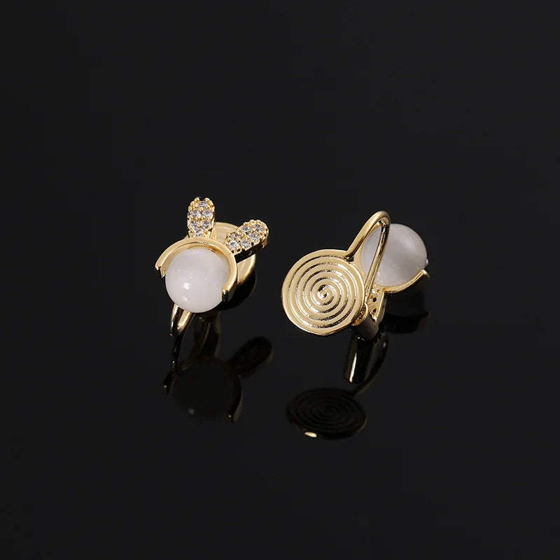 Cute Rabbit Bunny Cat Eye Stone Rhinestone Alloy Elegant Stud & Clip On No Piercing Earrings