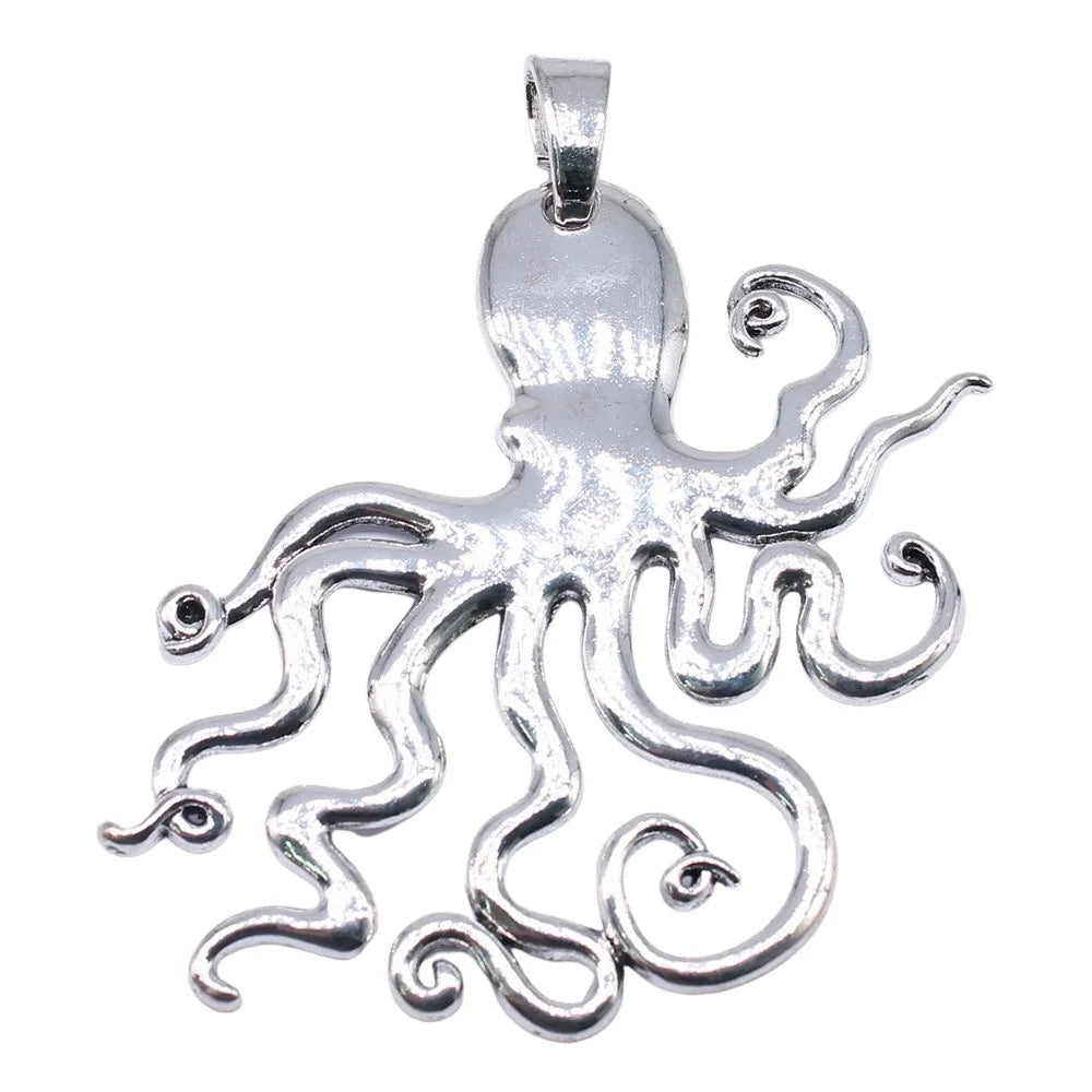 88x86mm 26.1g Antique Silver Zinc Alloy Large Octopus Fish Charm Pendant for DIY Necklace Making
