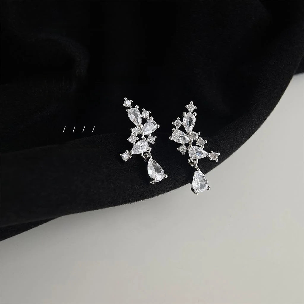 Trendy Geometric Teardrop Micro Pave Zircon Copper Stud Earrings For Women