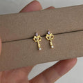 Original Designer Iris Flower Key Stud Earrings Micro Paved Zircon Copper Fashion Jewelry