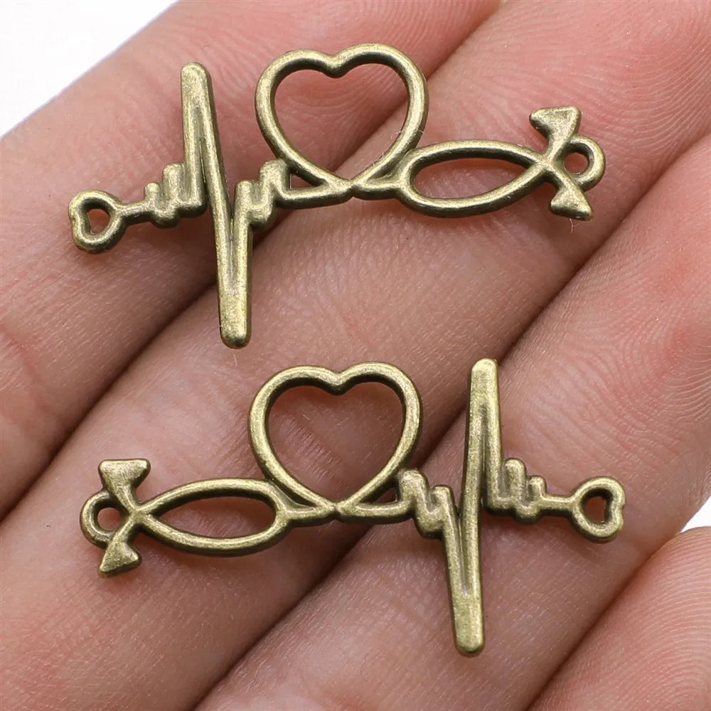 19x34mm 1.8g Multicolor Zinc Alloy ECG Heart Connector Charm for DIY Bracelet Necklace Making