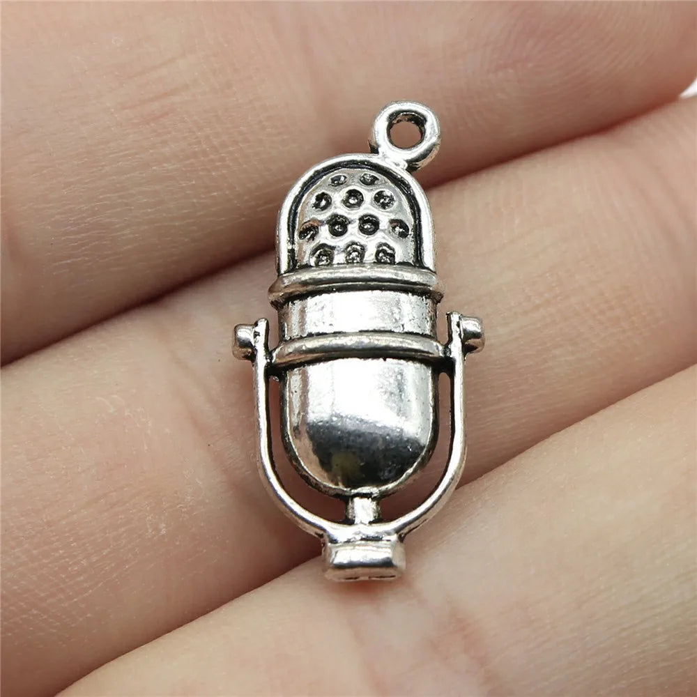 26x13mm 3.4g Multicolor Zinc Alloy Microphone Charm Pendant for DIY Music Jewelry Making