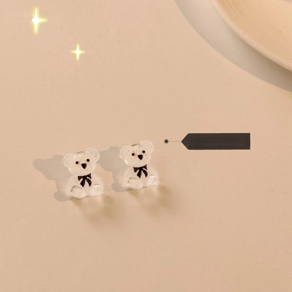 Cute Lolita Transparent Resin Bear Stud Earrings With Silver Plated Pins