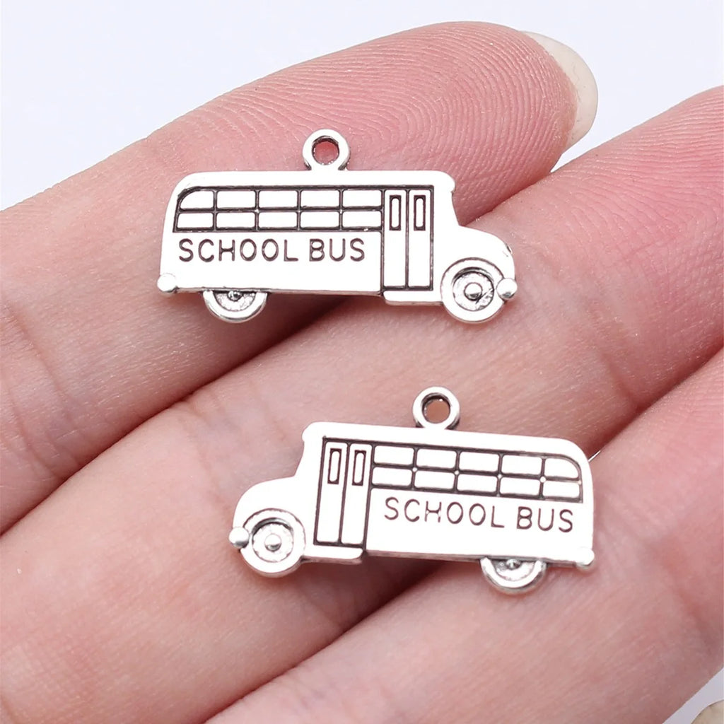 23x13mm 1.2g Antique Silver Zinc Alloy School Bus Charm Pendant for DIY Bracelet Necklace Making